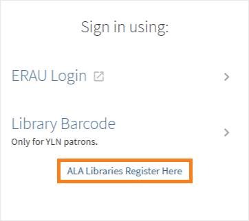 EagleSearch sign-in screen with ALA Libraries Register Here link