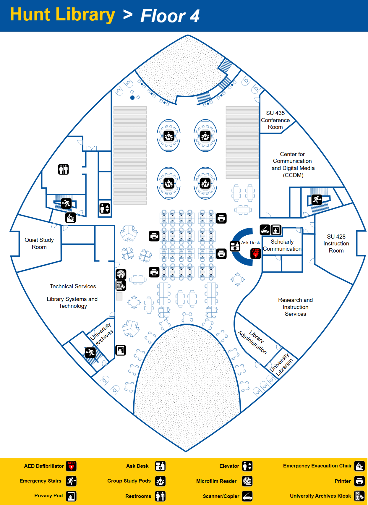 Hunt Library Floorplan - Fourth Floor