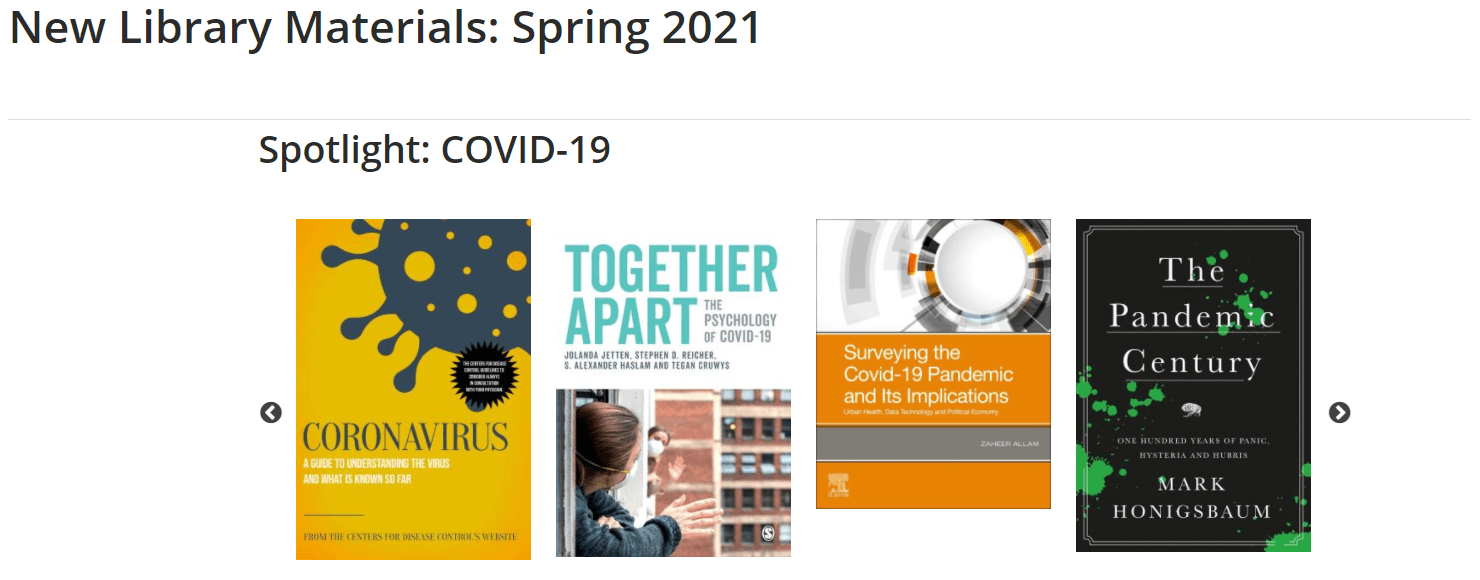 New Library Materials Spring 2021. Spotlight COVID-19